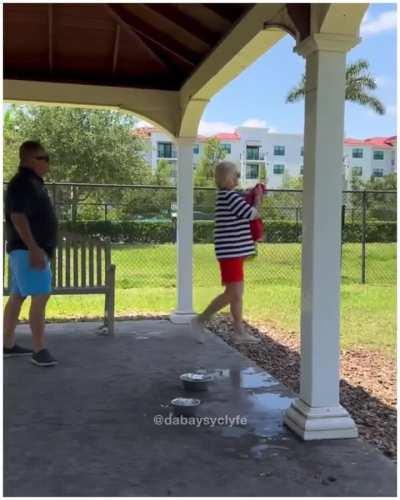 The dog dared to use her dog bowl.