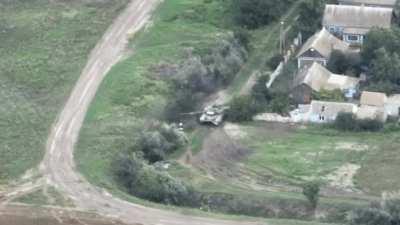 Higher quality video of the ruzzian T-80BVM (variously also reported as T-90) getting obliterated a few days ago. NSFW due to a certain human element now seen during the explosion.