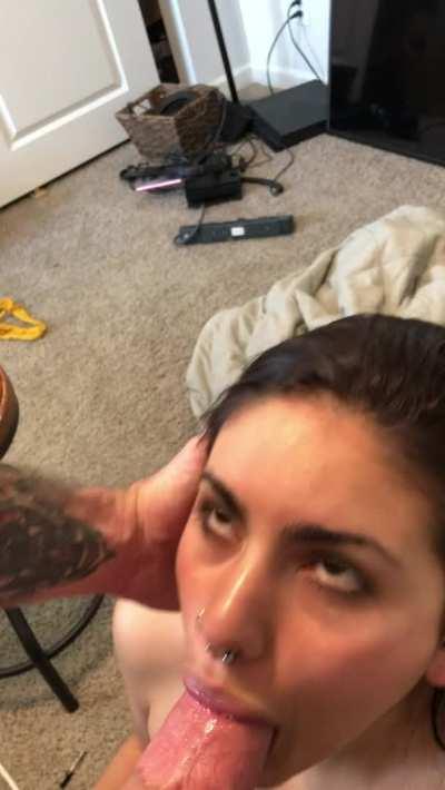 Struggling sucking his big dick! [OC]