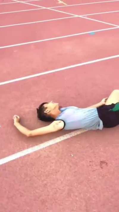 sweaty athlete - she is a national junior champion in walking