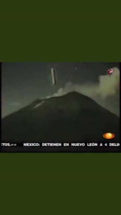 White tic-tac entering Popocatepetl volcano eruption in 2012 Mexico.