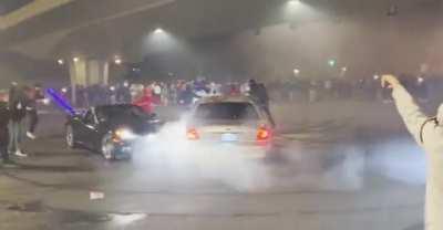 Dude gets hit by a drifting car