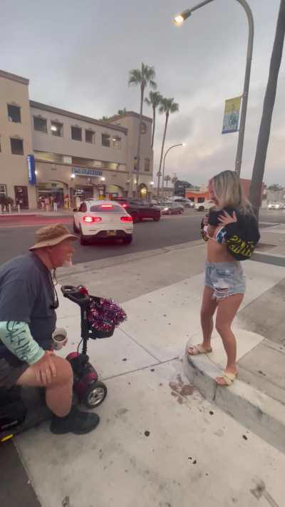 Surprised this old guy with my tits 