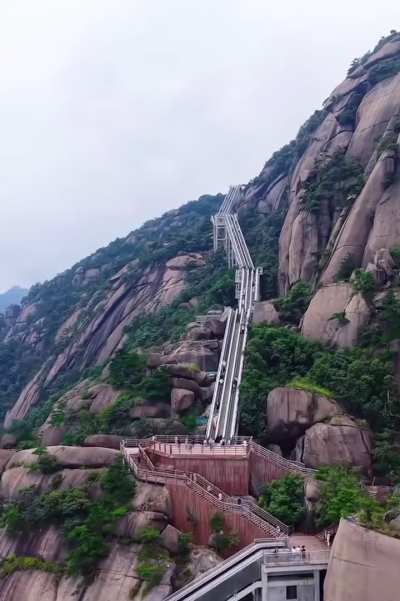 This escalator all the way up a mountain