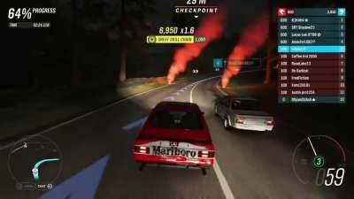 Me and this random guy blocked every AI car to let this new player get past and not finish last lol.