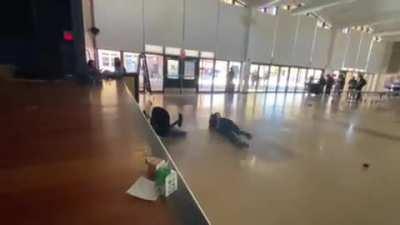 Here’s a video of me riding an office chair off a stage in my cafeteria at my school