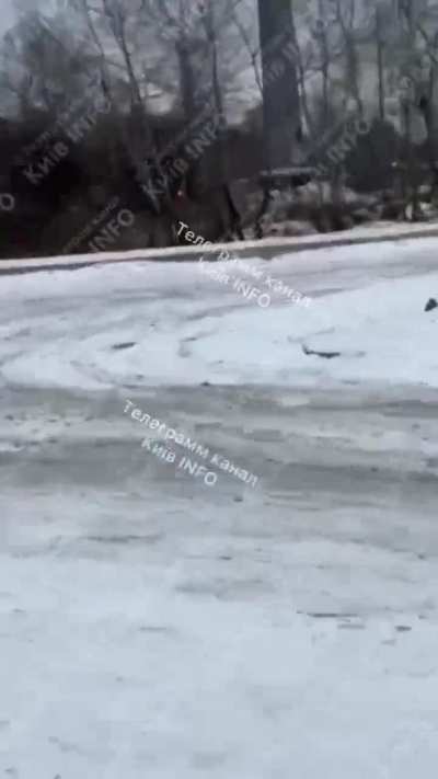 Russian Shaheed drone hits a power line and falls, Kyiv, 27th of December 2025