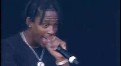 Travis Scott yelling in autotune at the security