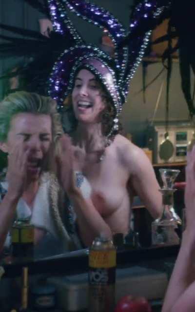 Alison Brie having fun topless while dancing in GLOW