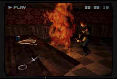 Hope this is okay to post here... I'm working on developing a PS1 inspired FPS game and I've been using the original Leon model from RE2 as a reference and for scale (not an actual part of the game), and I just found him dancing around a fire pretty funny