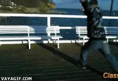 Throwing your backpack at a bird.