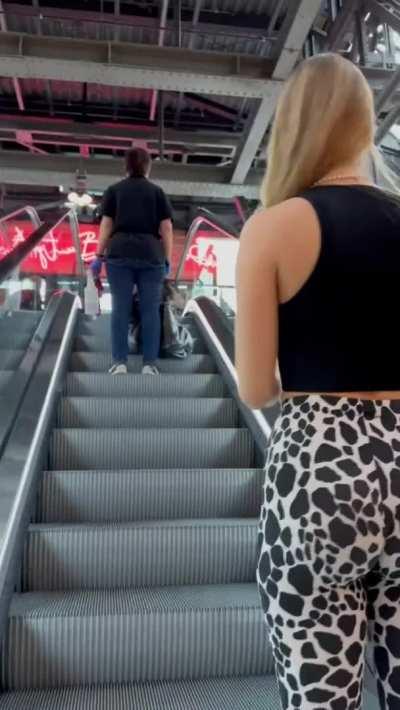 attention passengers: petite boobs just appeared on the escalator :P