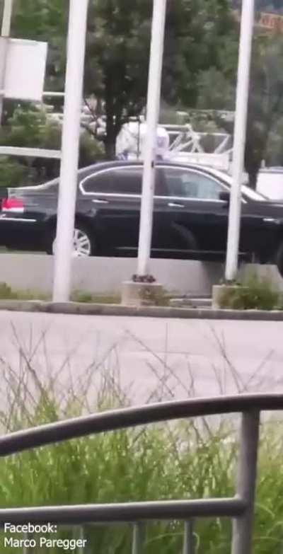 Teens taking their BMW for a spin, panic ensues. Austria, Vomp.