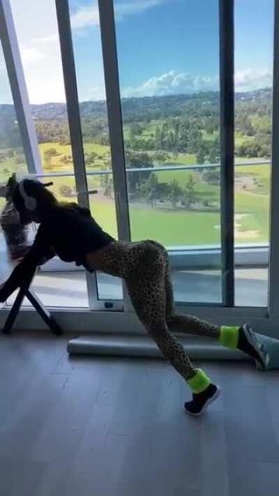 Some heavy breathing during her workout!