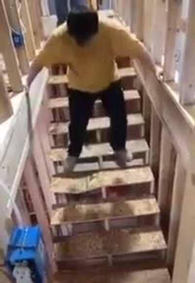 jumping on wooden stair is fun.......