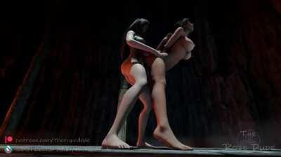 Tied up Lara Croft is roughly fucked by Tifa (The Rope Dude) [Tomb Raider & Final Fantasy 7]