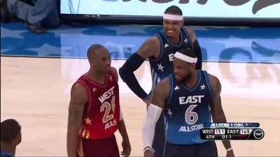 [Highlight] LeBron passes up the game winner twice in the 2012 ASG, Kobe and Melo give him shit for it