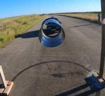 Through the metal barrel on 70 km/h