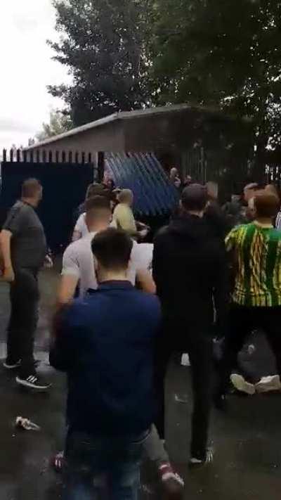 West Brom vs Millwall fight at half time. Millwall fan knocked out