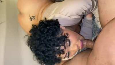 Simone Richards putting in work on the staircase