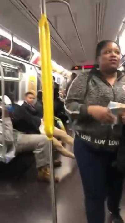 Guy screams at and assaults mannequin on New York subway