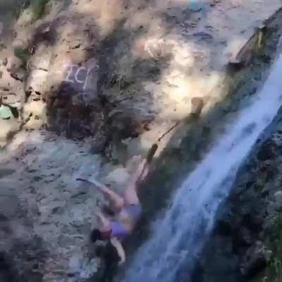 WCGW climbing down the waterfall