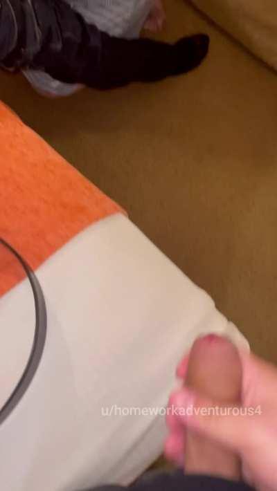 Teasing and playing with a virgin cock while my husband jacks off