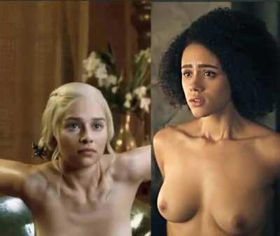 Emilia Clarke and Nathalie Emmanuel in Game of Thrones.