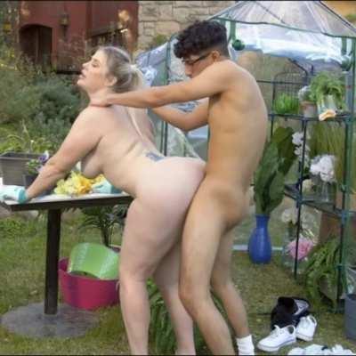 Mexican twink helping PAWG with gardening