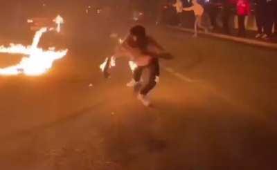 Someone forgot Stop, Drop, Roll