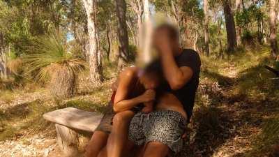 Making my boyfriend cum right by the path. We've never been this sneaky!