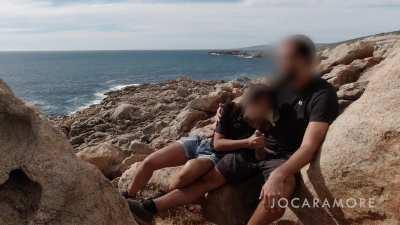 Getting a sneaky outdoor blowjob, right at the tourist hotspot with lots of people close by!