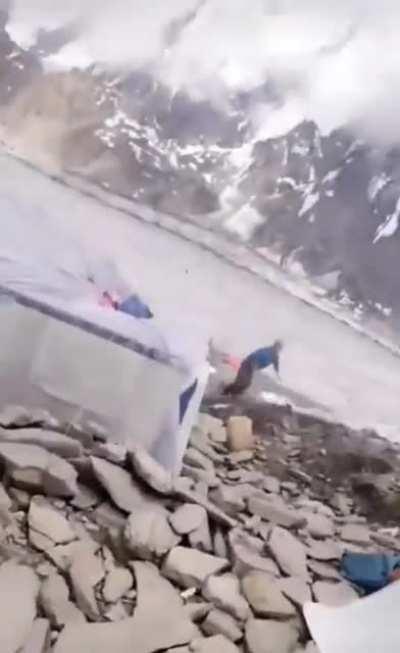 Rock-fall at Spantik basecamp