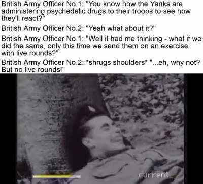 For health and safety reasons I can see why no live munitions were issued to people tripping hard on LSD