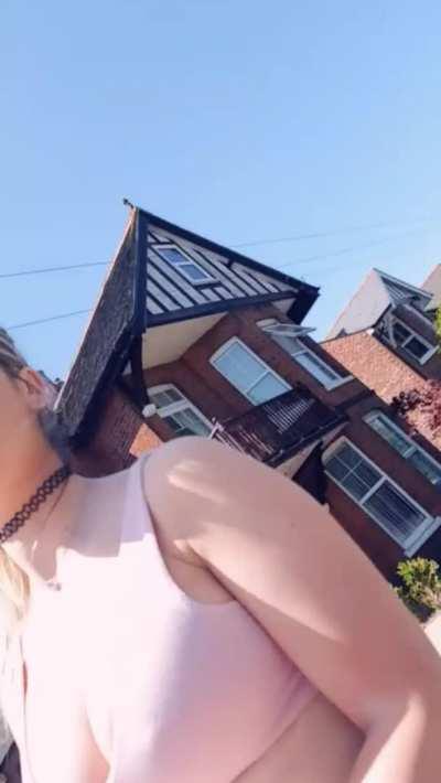 Braless, pantyless and plugged, I think it’s safe to say I had to really hold back the moans on my walk into town today [GIF]