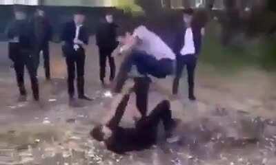 If he hadn't slipt he would crush his head nd kill him ... YEAHHH