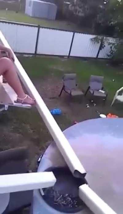 Sitting on the awning