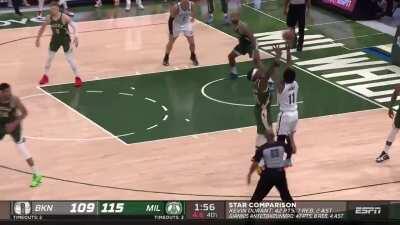 [Highlight] Giannis blocks KD, but Kyrie drills the 3 to beat the shot clock