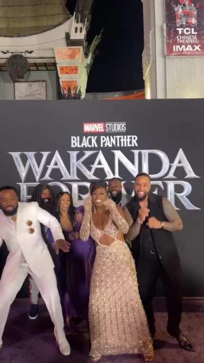 Sasha Banks dancing with The New Day, Jimmy Uso, and Naomi at the Black Panther: Wakanda Forever Premiere