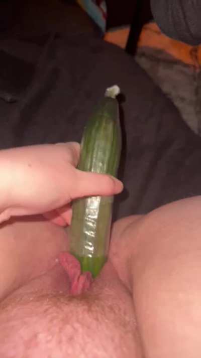 Her first time with a cucumber, love at first grip😍 definitely not her last time 🥵