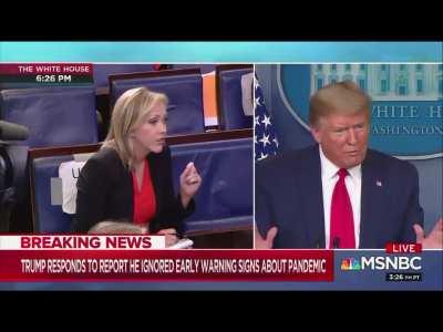 CBSNews reporter Paula Reid presses Trump on a month long gap in his administrations response to Coronavirus.