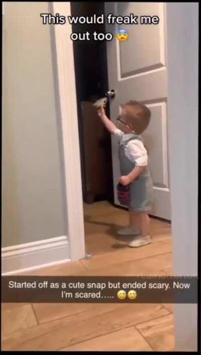 Kid looked up and was waving at nothing 