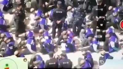 Terrifying drone footage of shackled and blindfolded Uyghur Muslims led from trains