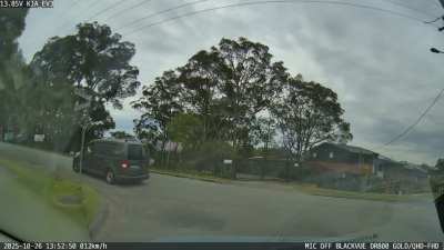 [OC] Idiot In A Van - caught on my wife's Dashcam. Thankfully she was driving carefully and stopped before the junction and he did not hit her.