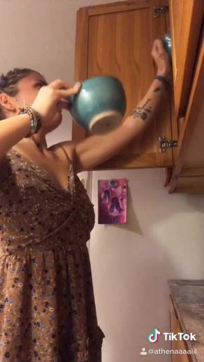 what happens when I make dinner 🙄 (also it took me forever to get the bowl I wanted bc I’m too short lol 🥺)