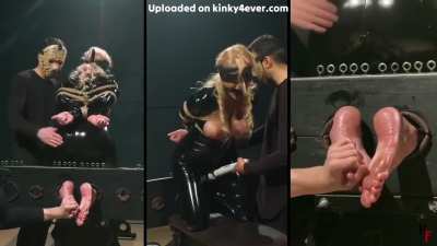 Tickling oiled soles with latex and ropes