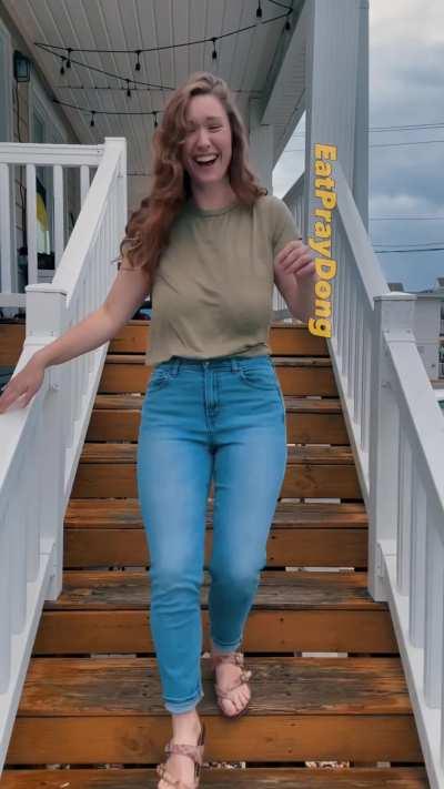 Braless Down the Steps