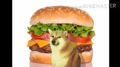 Cheems dancing in front of cheemsburbger