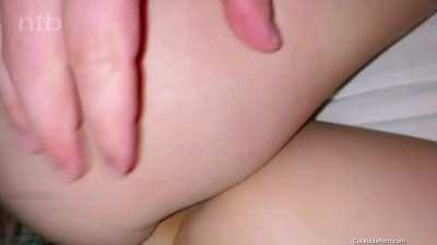 Pale skinned cuckold white wife shows her bbc creampie to hubby