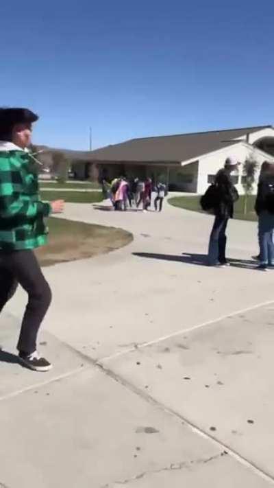 Kid thinks its funny to throw tennis ball at Gsa group(gay straight alliance )Laughs when kid gets hit and runs and hides. i can tell what happened in the comments aka the story of what lead up to this point. all i can say is homophia is the main part of 